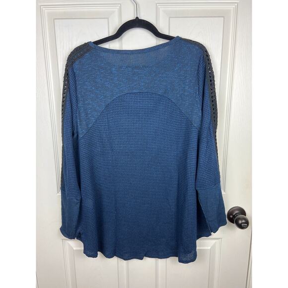 Soft Surroundings Bailey Waffle Knit Dark Blue Thermal Crochet Top Petite Large - Picture 10 of 10